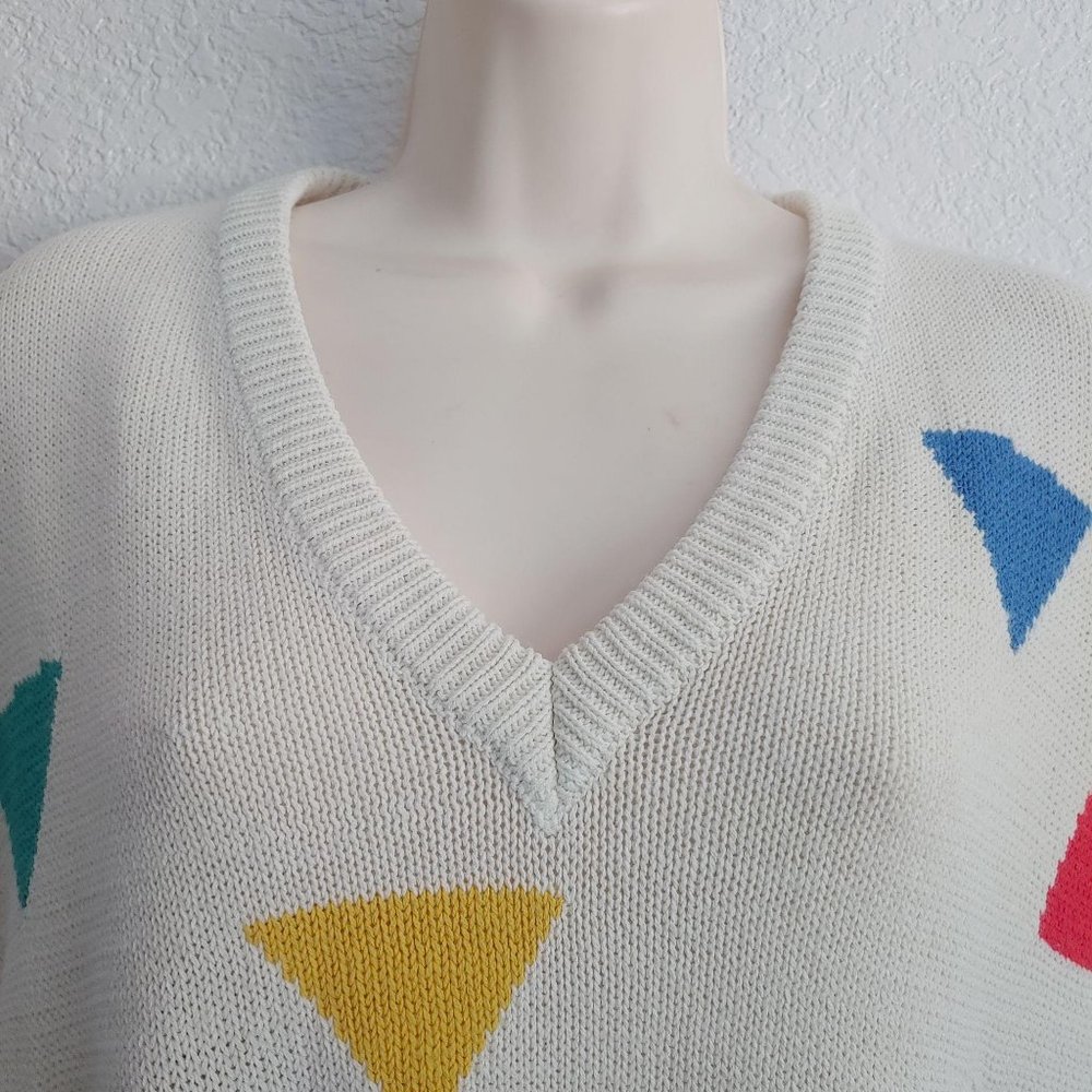 Vintage Mervyn's Triangles Soft Knit Sweater Vest Top LARGE V-Neck Academia - Picture 2 of 7